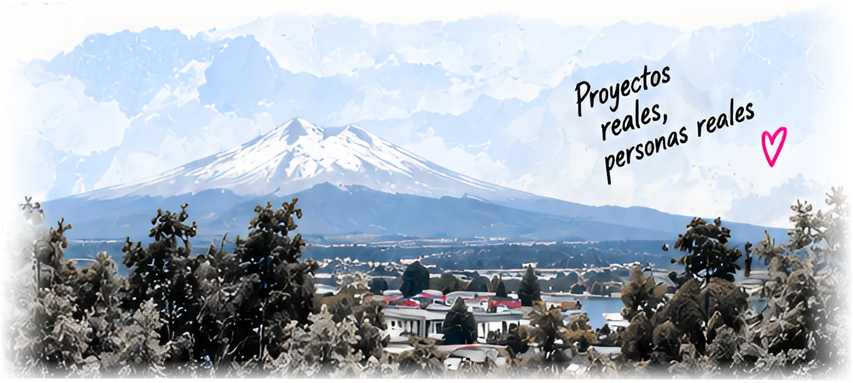 Volcán y bosque del sur de Chile en acuarela — Proyectos reales, personas reales